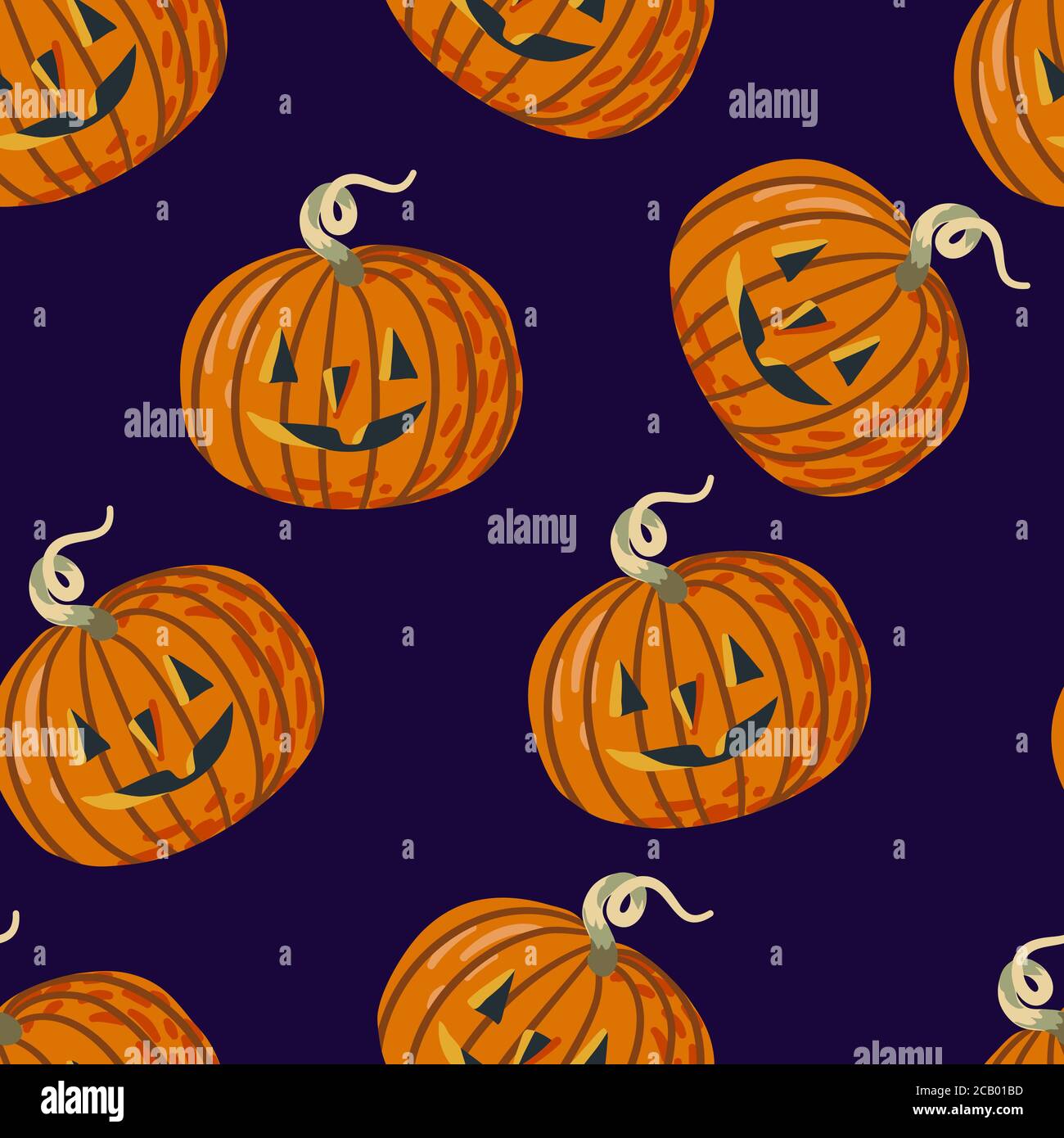 Seamless pattern with Halloween pumpkins on purple background. Vector ...