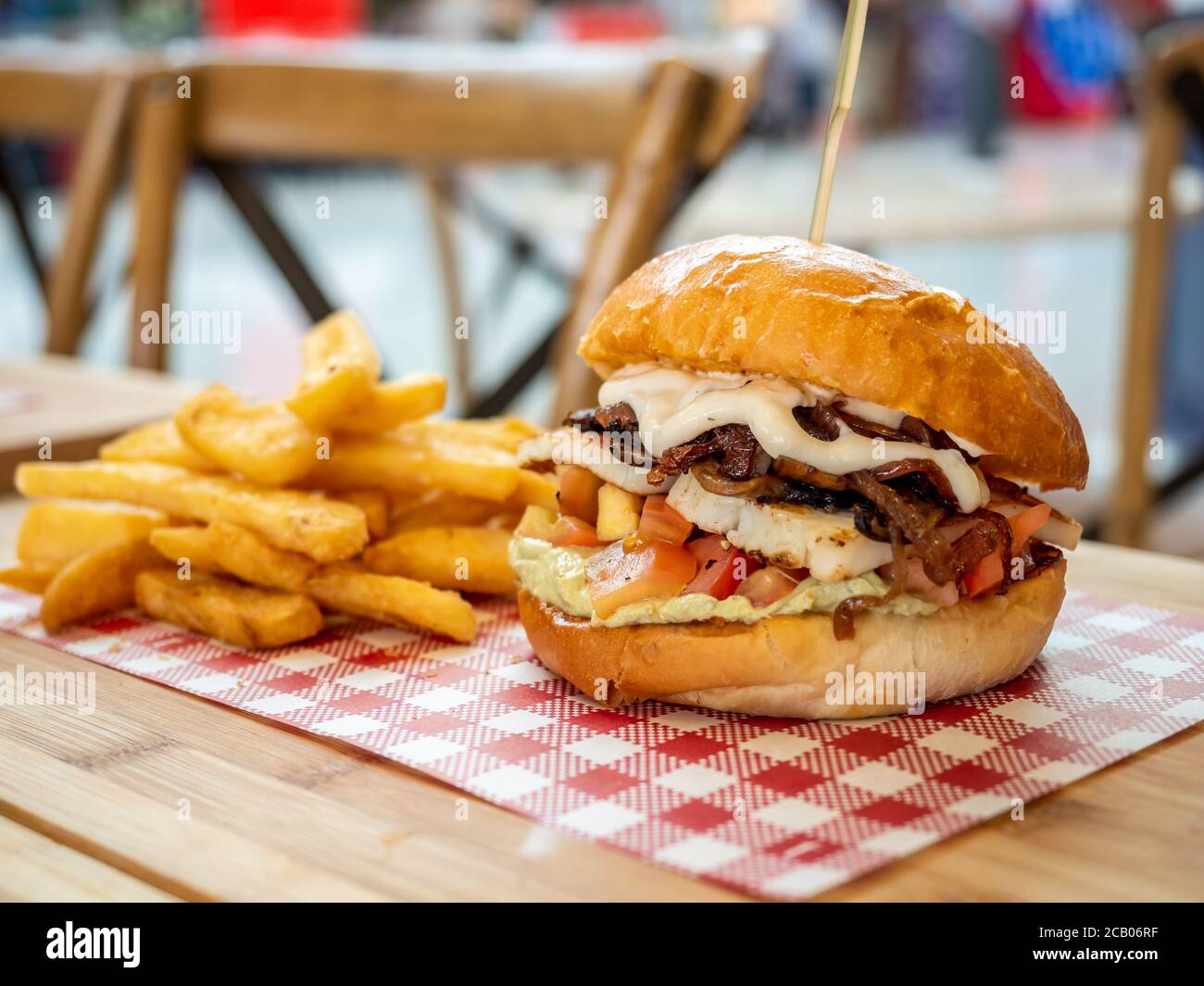 Halloumi Burger With Potato Chips Stock Photo Alamy