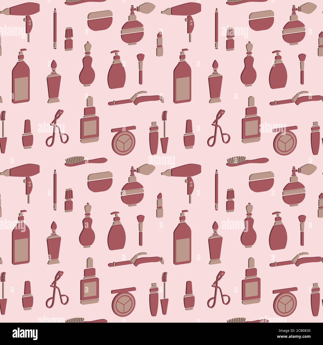 Seamless pattern beauty supplies with 3D effect Stock Vector