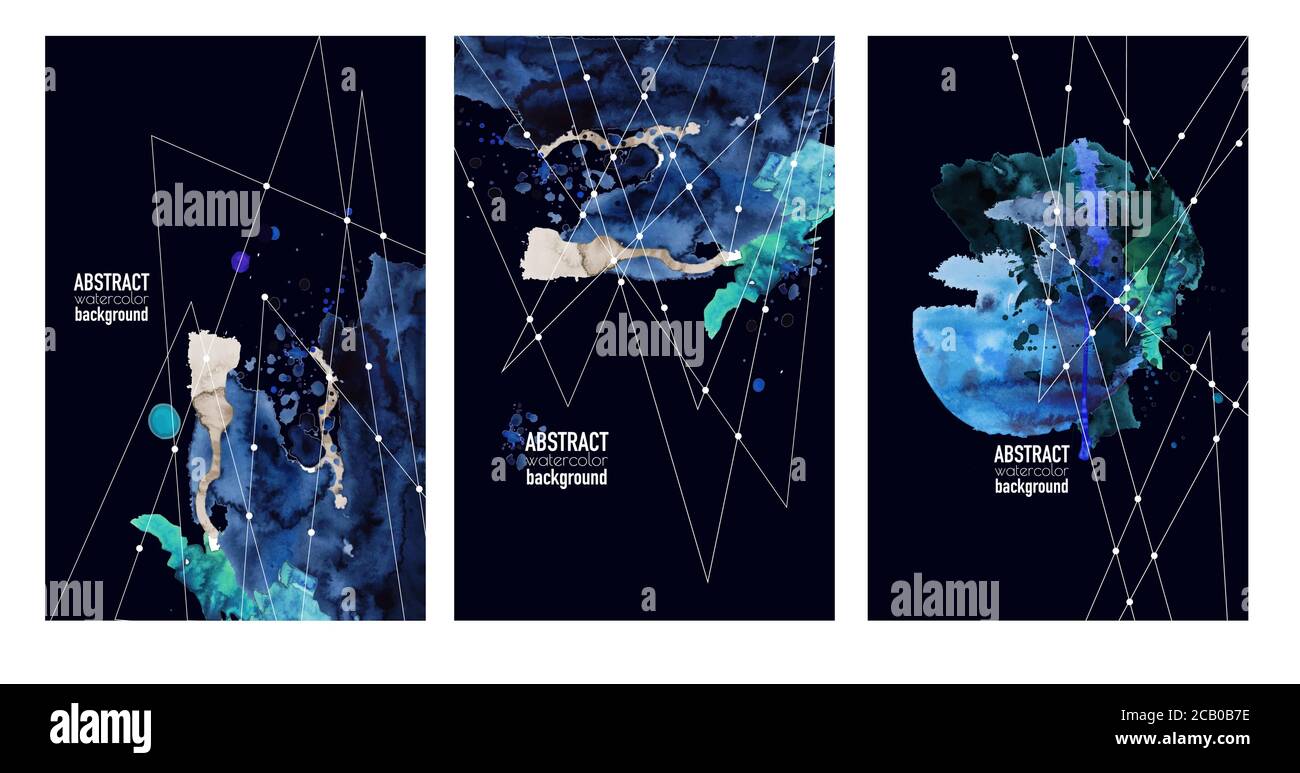 Abstract watercolor banners with blots and lines. Vector. Stock Vector
