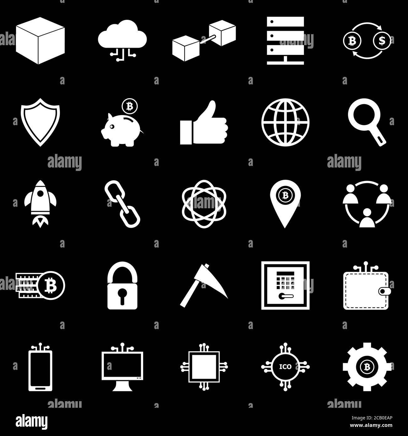 Blockchain icons on black background, stock vector Stock Vector