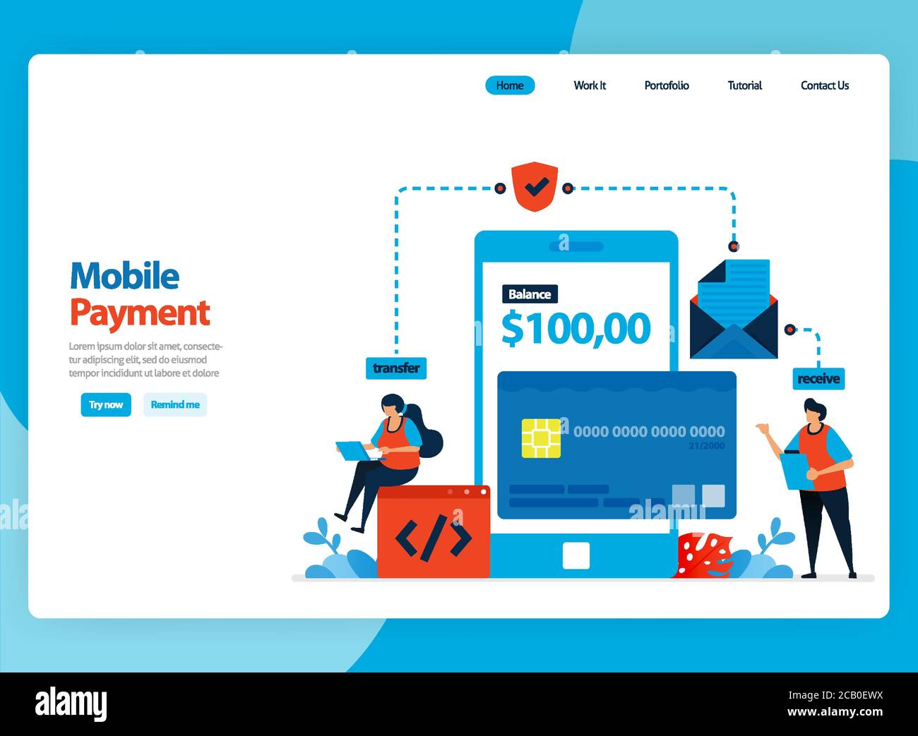 Landing page vector design for mobile payment system and cashless ...