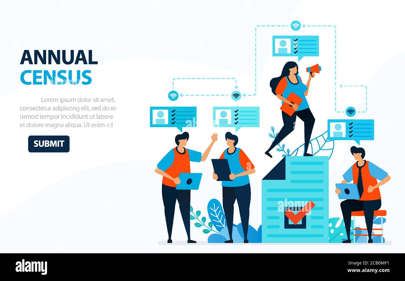 Vector Illustration For 2020 Population Census. Digital Concept With Survey And Check. Can Use For Landing Page, Template, Web, Mobile App, Poster, Ba Stock Vector