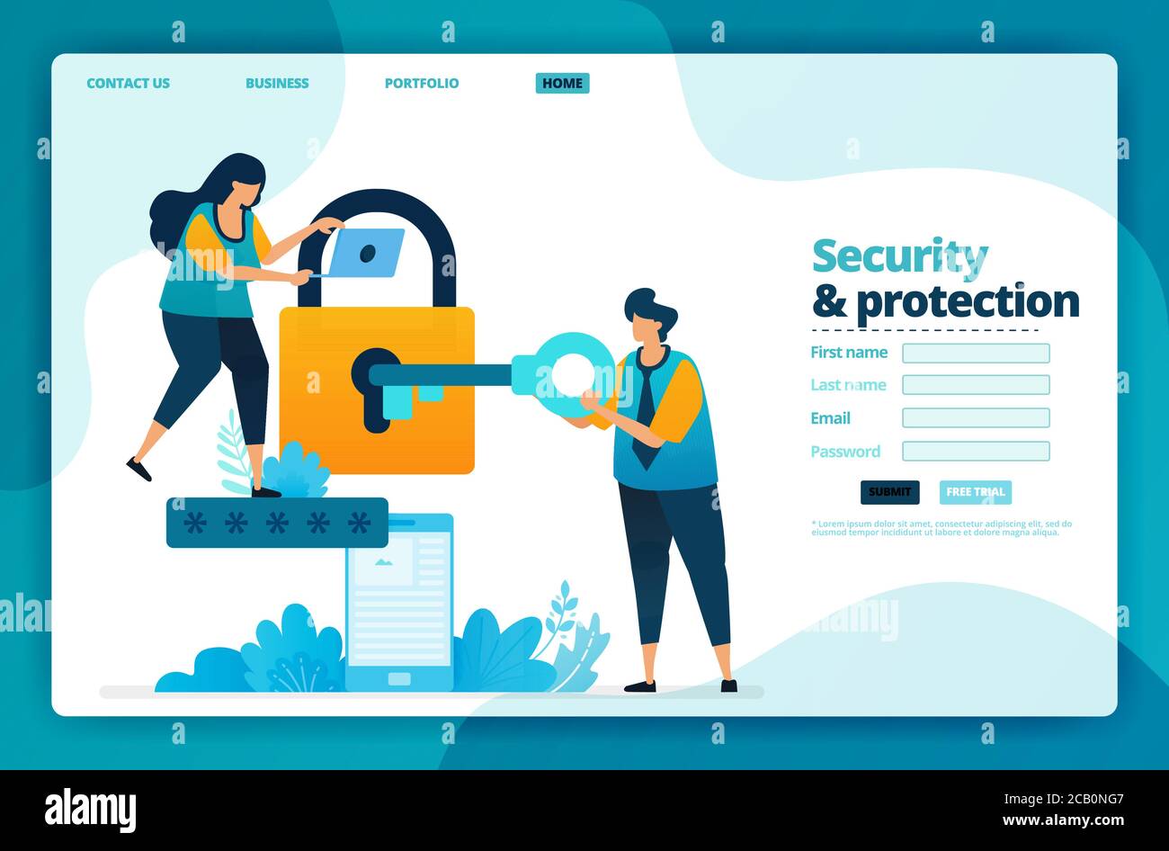 Landing page vector design of security and protection. Design for With Regard To Welcome Brochure Template