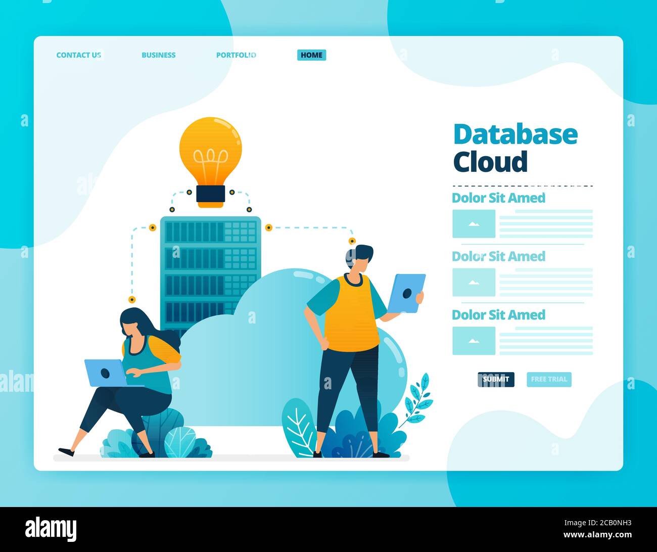 Landing page vector design of database and cloud. Design for Pertaining To Welcome Brochure Template