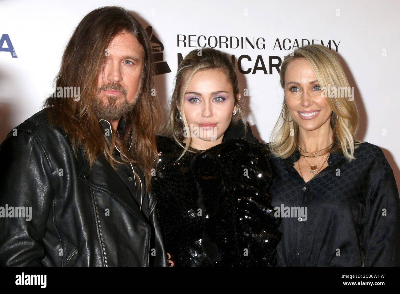 LOS ANGELES - FEB 8:  Billy Ray Cyrus, Miley Cyrus, Tish Cyrus at the MusiCares Person of the Year Gala at the LA Convention Center on February 8, 2019 in Los Angeles, CA Stock Photo
