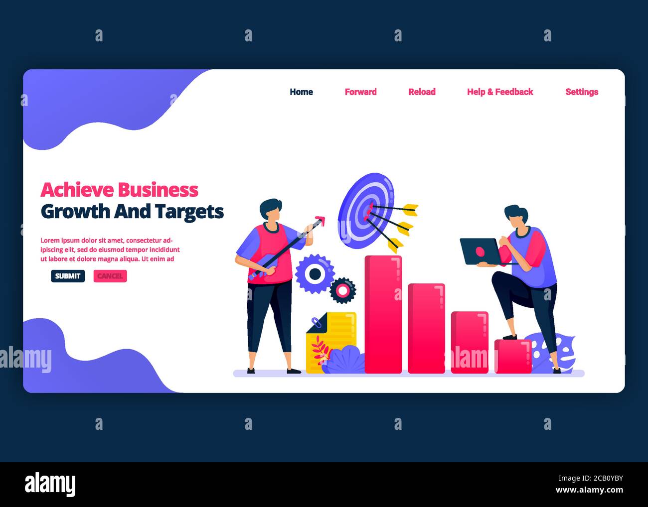 Vector cartoon banner template for achieve business profit growth and