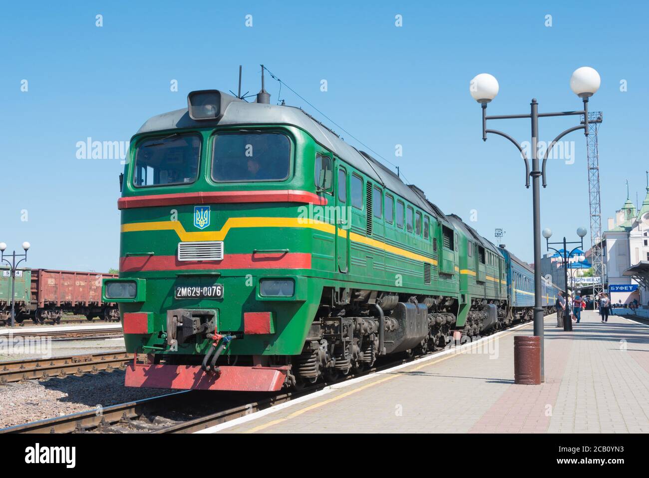Diesel locomotive at Chernivtsi Railway station in Chernivtsi, Ukraine ...
