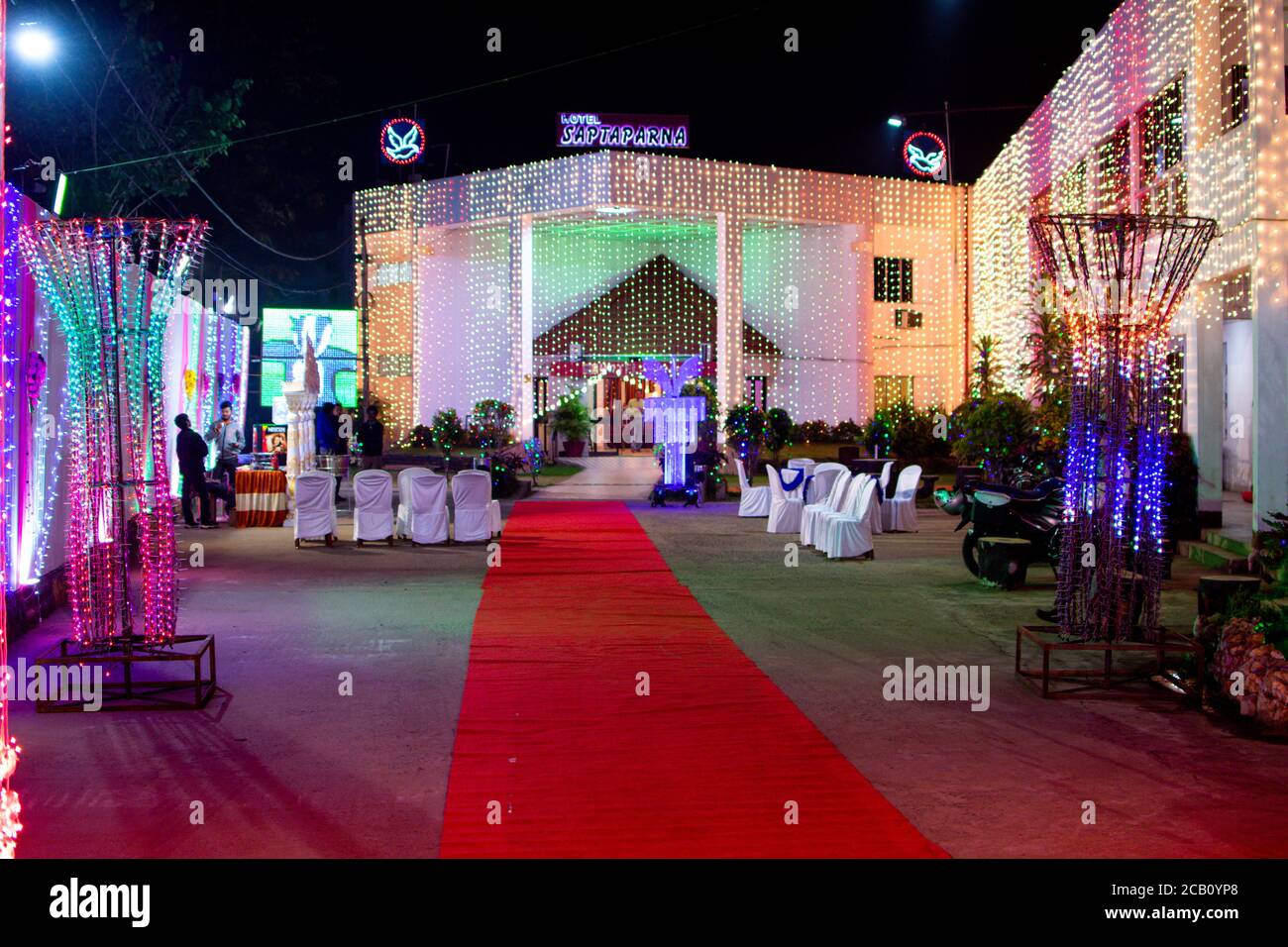 Saptaparna hotel in Bankura, west Bengal decorated for indian wedding ceremony Stock Photo