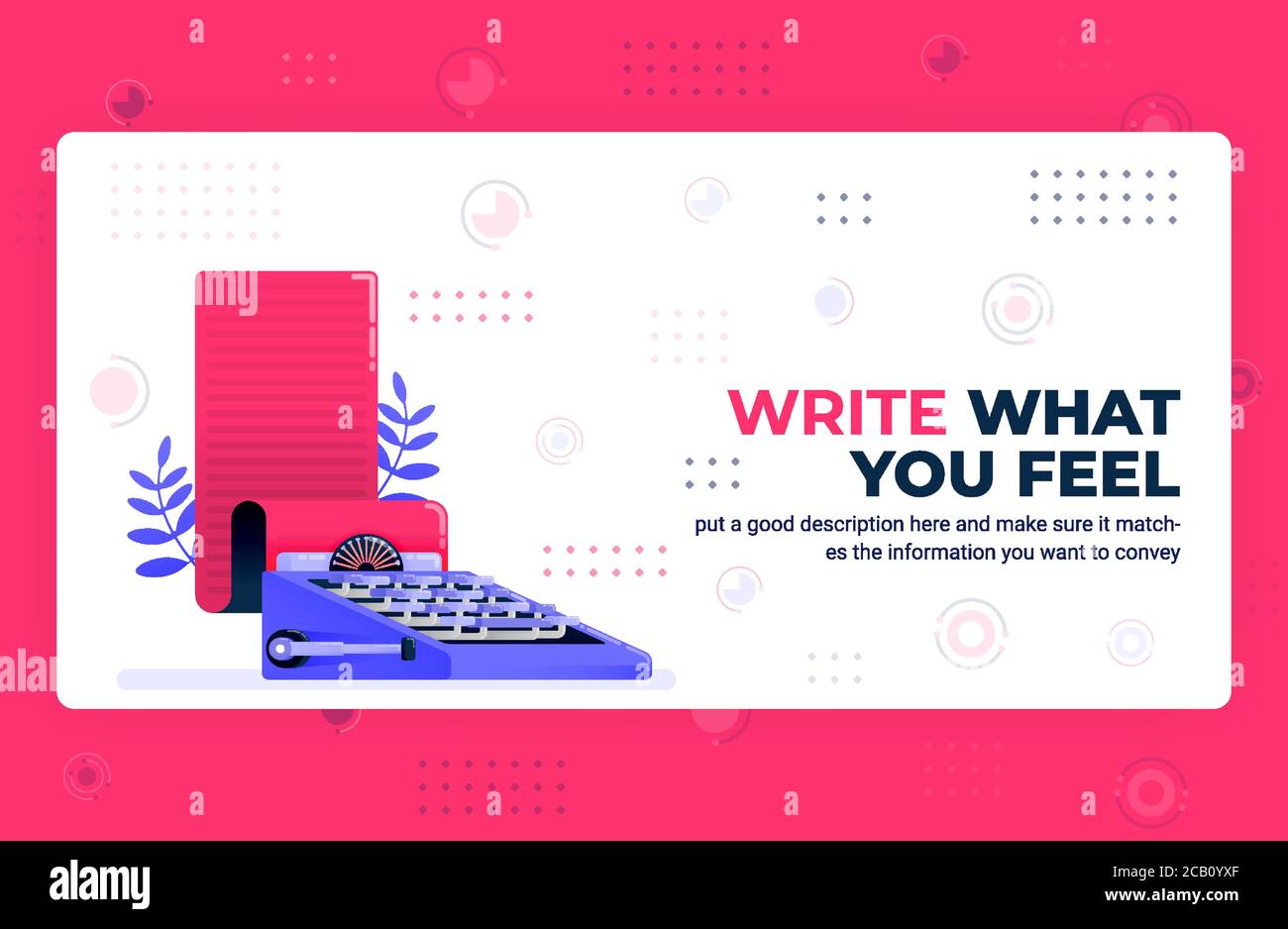 Vector poster illustration of write what you feel. Blogger and freelance copywriting platform for creating stories. Can be used for website web mobile Stock Vector