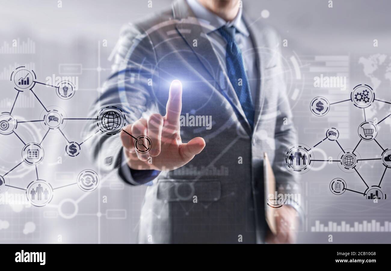 Business intelligence. Financial dashboard with key performance indicators. Stock Photo
