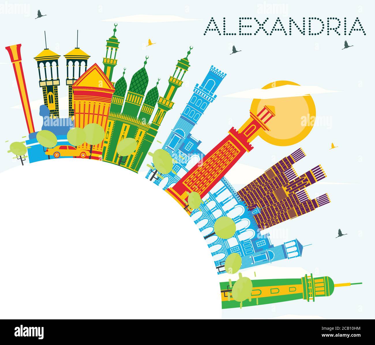 Alexandria Egypt City Skyline with Color Buildings, Blue Sky and Copy ...