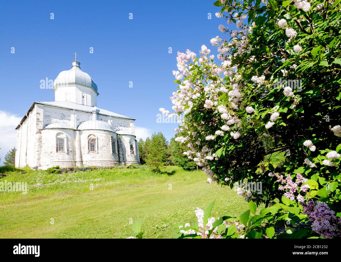 Orthodox monastery on the island of Kiy. Russia, Arkhangelsk region. Onega Stock Photo