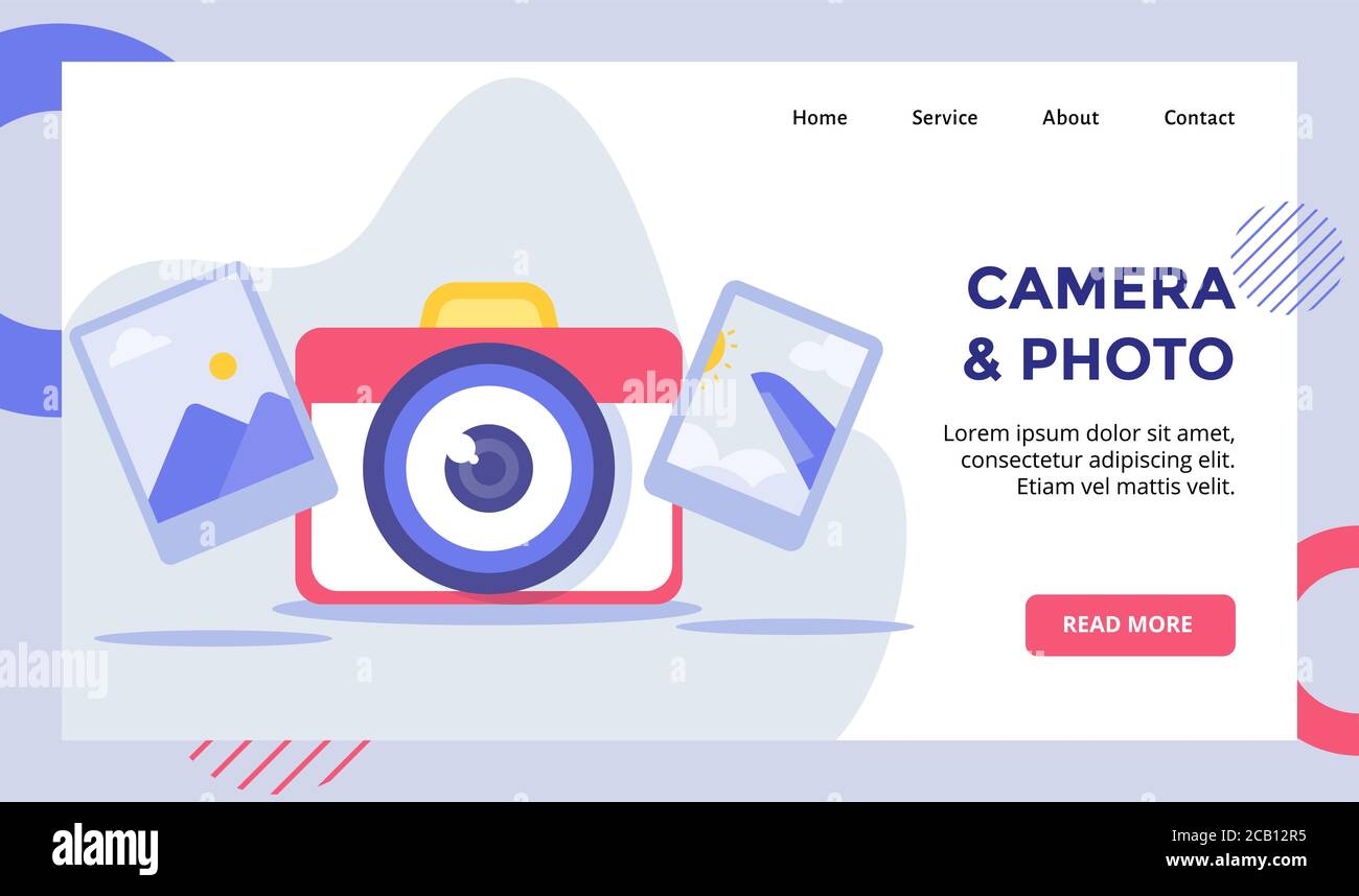 Camera and photo pocket camera campaign for web website home homepage landing page template banner with modern flat style Stock Vector