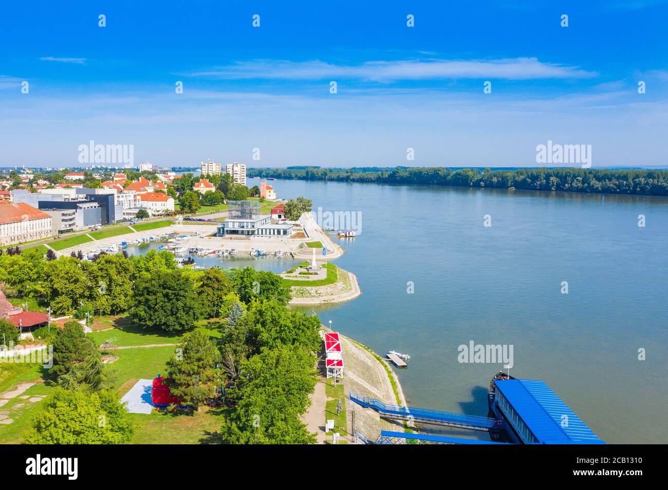 City of Vukovar and Danube river, Slavonia and Srijem regions of Croatia, drone aerial view Stock Photo
