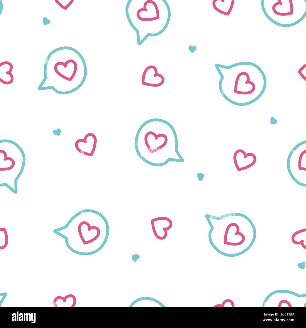 Seamless pattern with hearts and speaking bubbles. Doodle for backgrounds and seamless prints in white background. Stock Vector