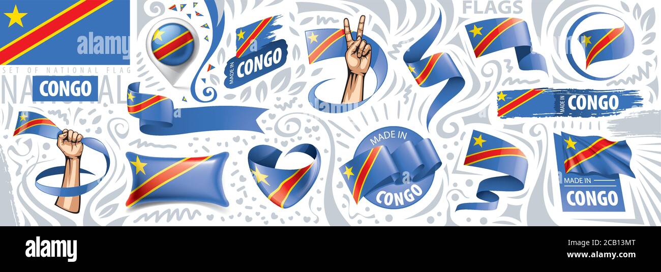 Vector set of the national flag of Democratic Republic of the Congo ...