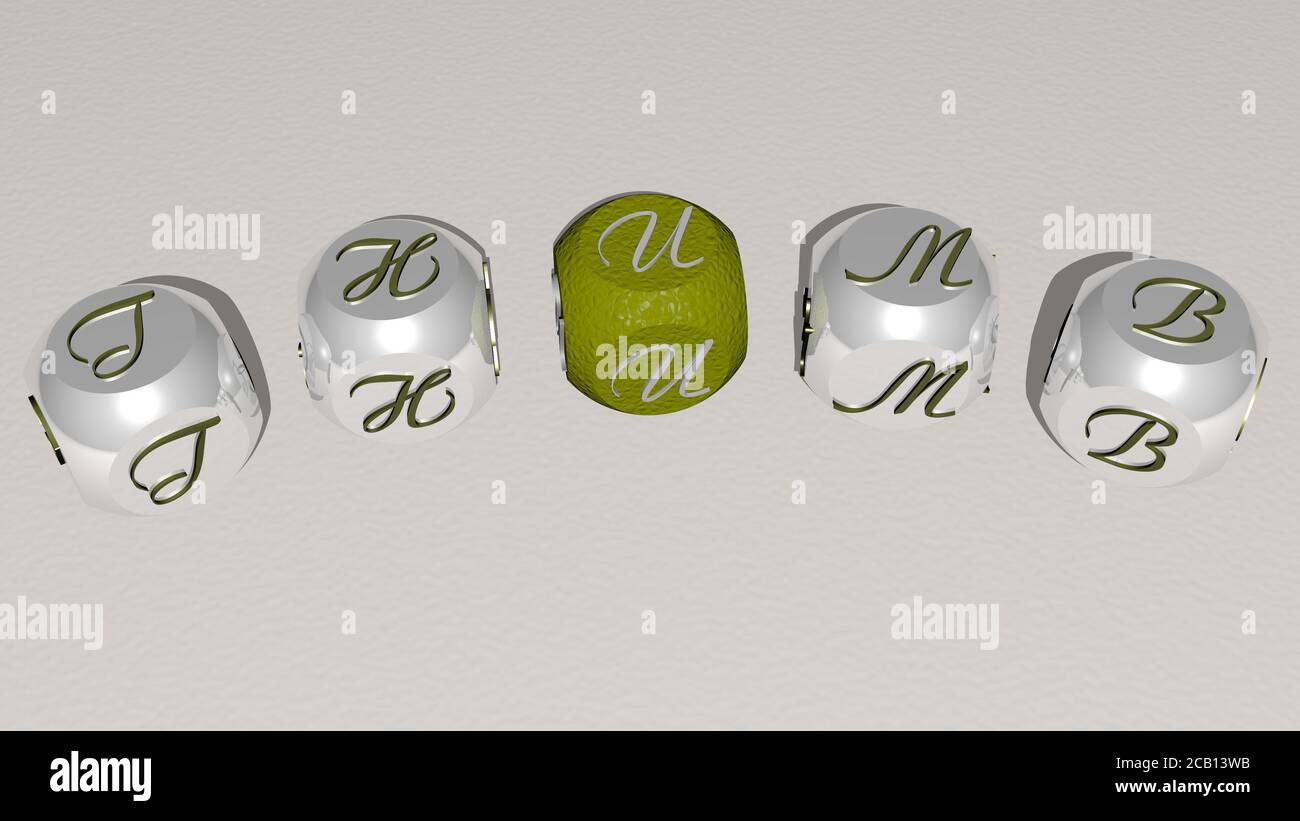 thumb curved text of cubic dice letters. 3D illustration. background ...