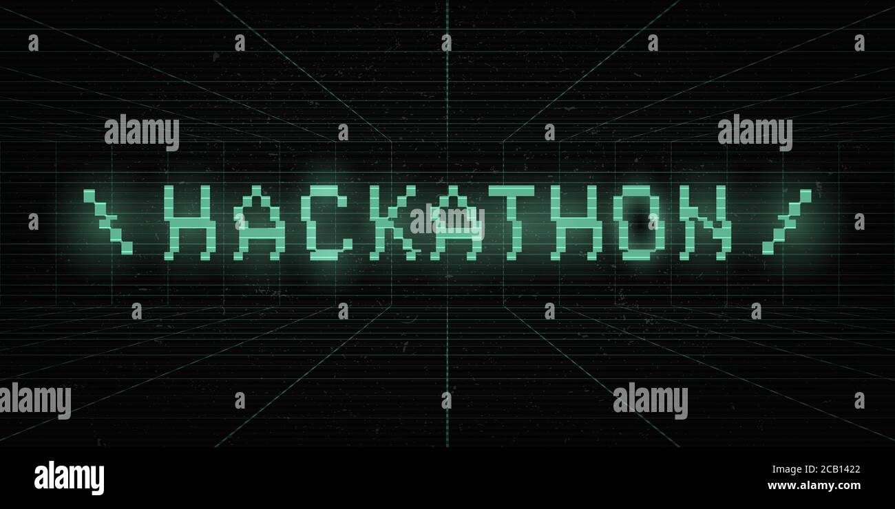 Hackathon 8 bit green glitch title on laser grid background. Hack marathon  retro science style banner. VHS effect. Cyberspace concept. Design for  Stock Vector Image & Art - Alamy