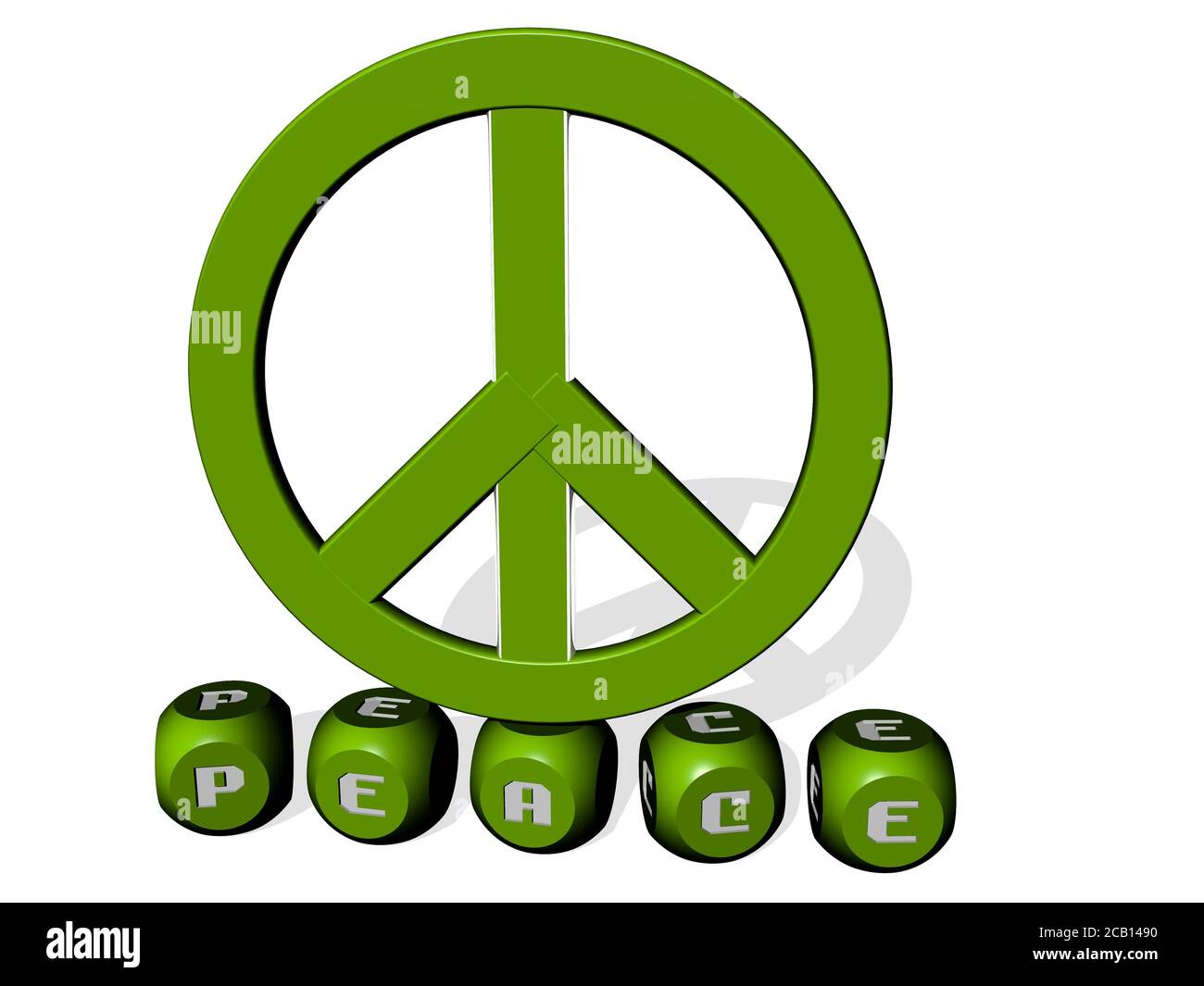 peace cubic letters with 3D icon on the top. 3D illustration ...