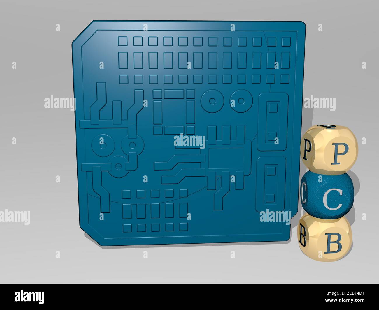 PCB 3D icon beside the vertical text of individual letters. 3D ...