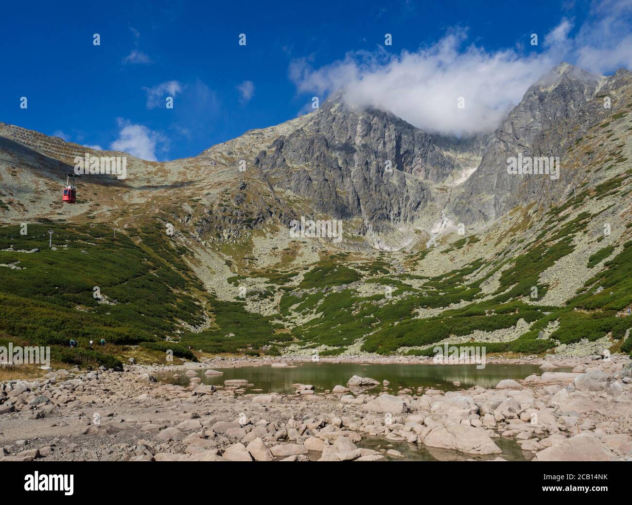 View on mountain Peak Lomnicky stit 2 634 m covered in clouds at Summer, in  the High Tatras mountains of Slovakia with mountain lake Skalnate pleso  Stock Photo - Alamy