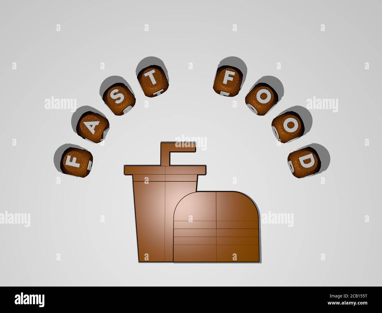 FAST FOOD icon surrounded by the text of individual letters. 3D illustration. background and design Stock Photo