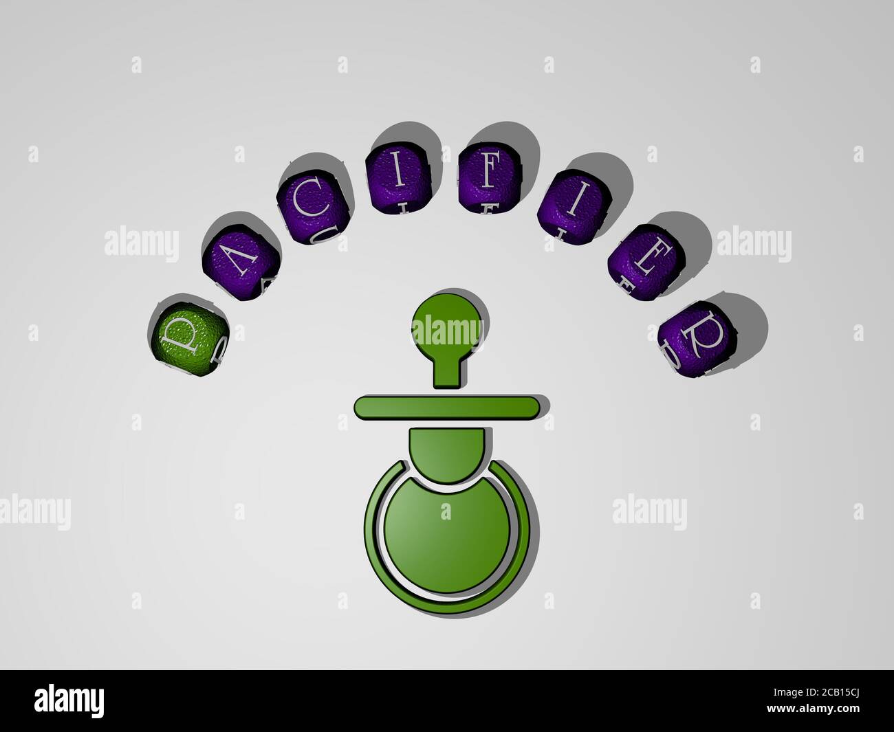 PACIFIER icon surrounded by the text of individual letters. 3D ...