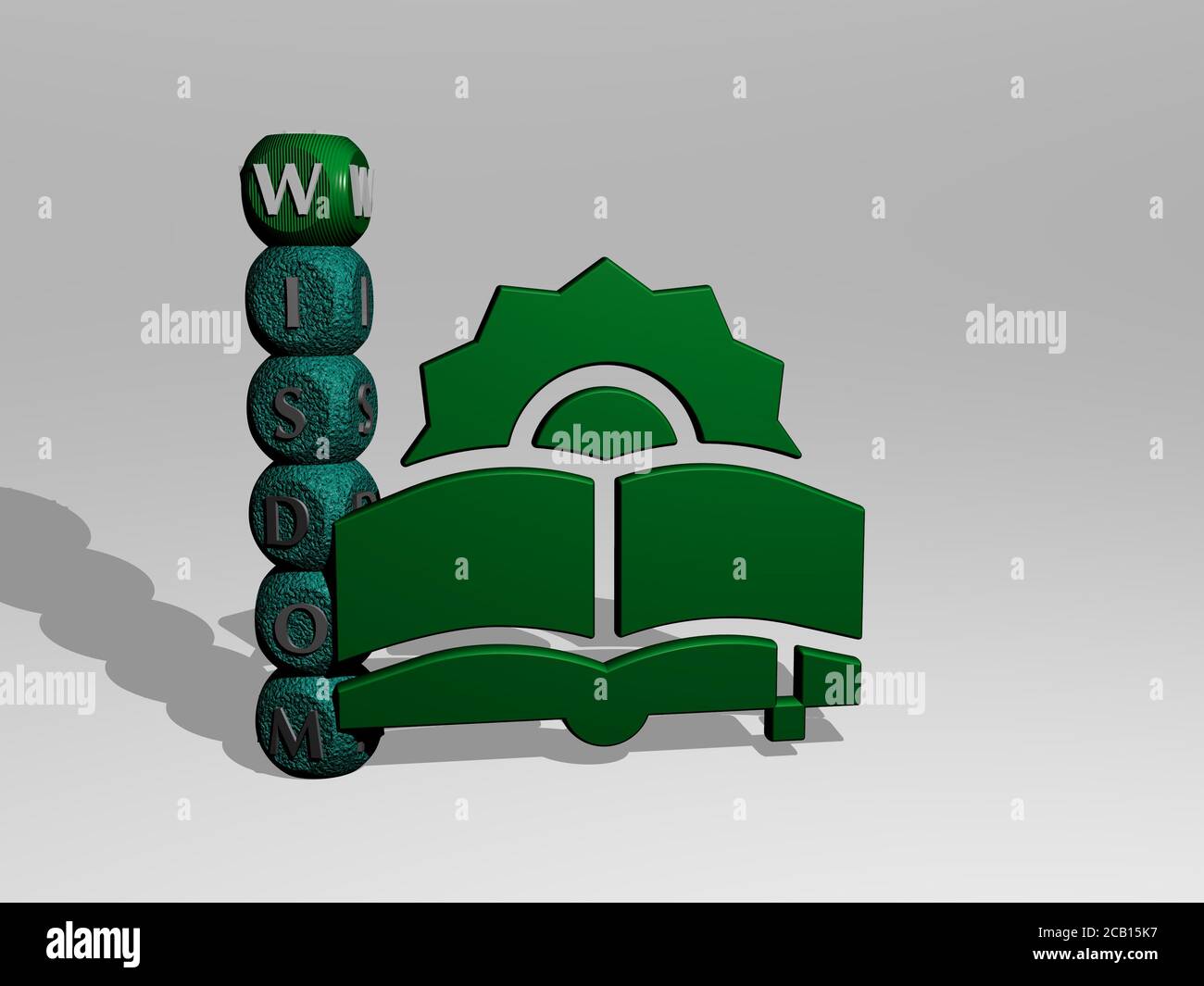 wisdom 3D icon and dice letter text. 3D illustration. background and ...