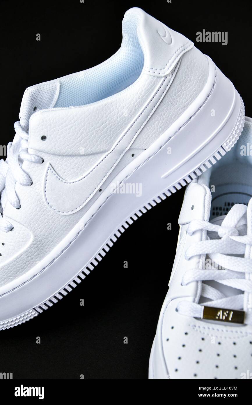 Zhytomyr, Ukraine - June 1, 2020: Nike Air Force 1 Sage white sneakers  product shot on color background. Illustrative editorial photo Stock Photo  - Alamy
