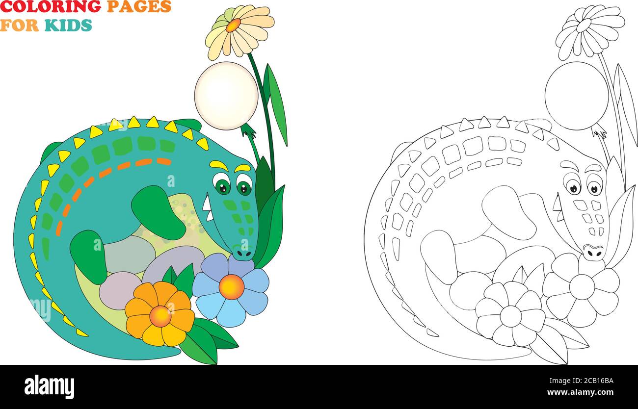 Crocodile Coloring Pages For Kids Vector Illustration Easy Editable For Book Design Stock Vector Image Art Alamy