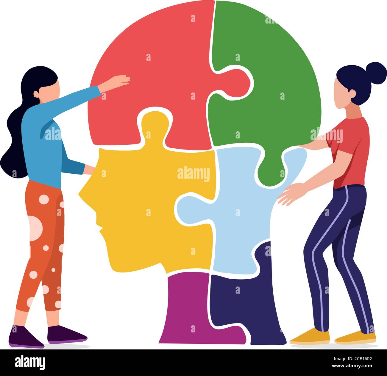 Mental health , illness,brain development ,medical treatment  concept,People do jigsaw puzzle of  head,Mental health ,setting good mindset and attitud Stock Vector