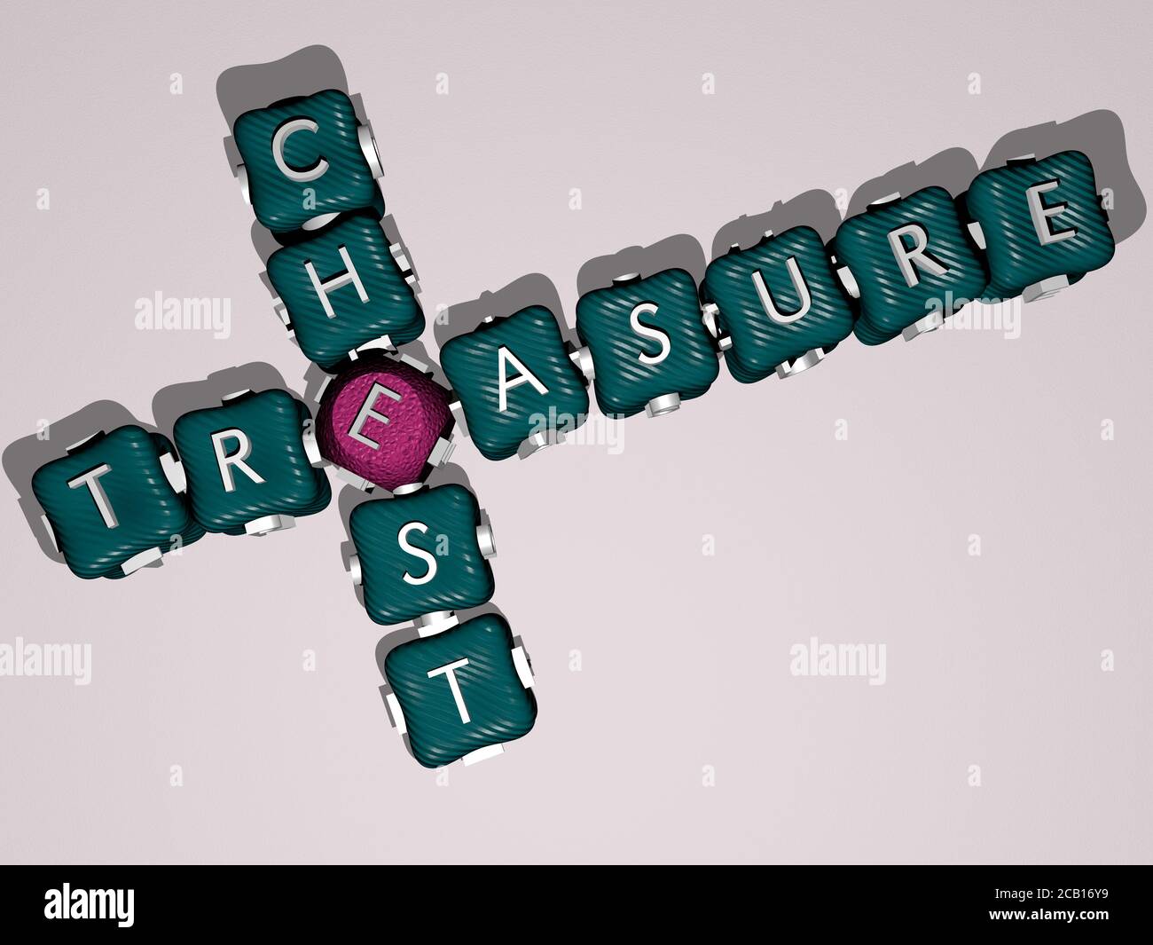 treasure chest crossword of colorful cubic letters. 3D illustration