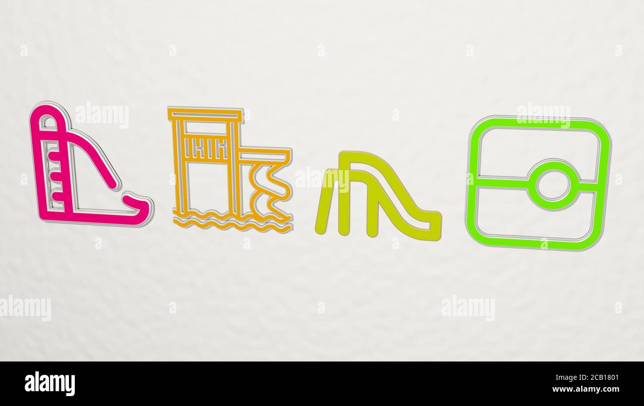 SLIDE 4 icons set. 3D illustration. background and design Stock Photo ...