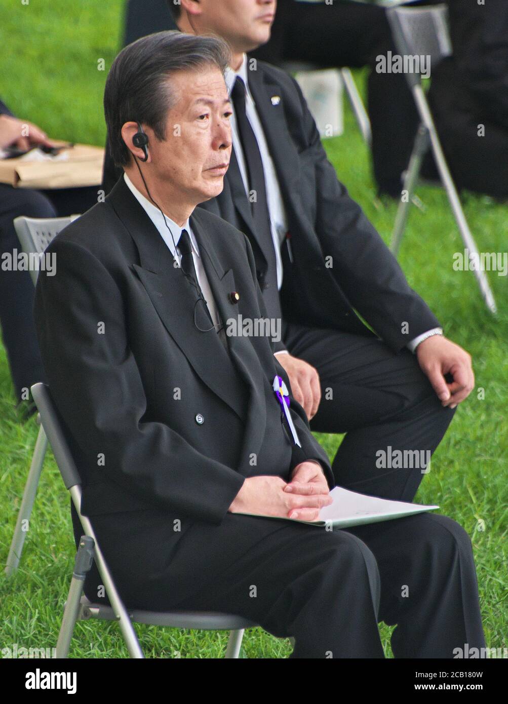 Chief Representative of New Komeito, Natsuo Yamaguchi attends the ceremony of the 75th anniversary memorial service for atomic bomb victims at Hiroshima Peace Memorial Park in Hiroshima, Japan on August 6, 2020. (Photo by AFLO) Stock Photo