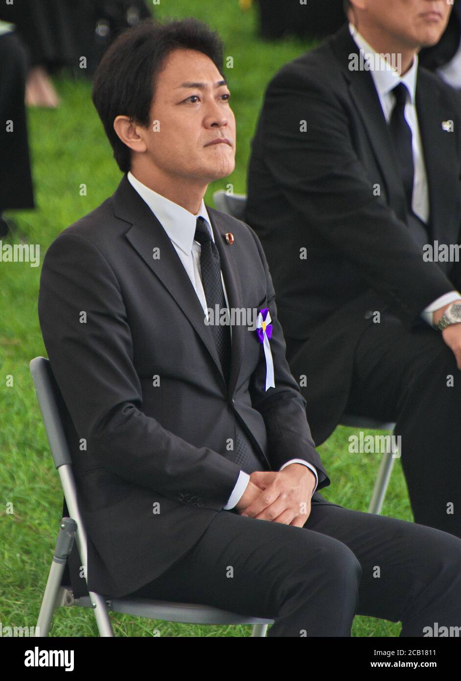Leader of the Democratic Party for the People, Yuichiro Tamaki attends the ceremony of the 75th anniversary memorial service for atomic bomb victims at Hiroshima Peace Memorial Park in Hiroshima, Japan on August 6, 2020. (Photo by AFLO) Stock Photo