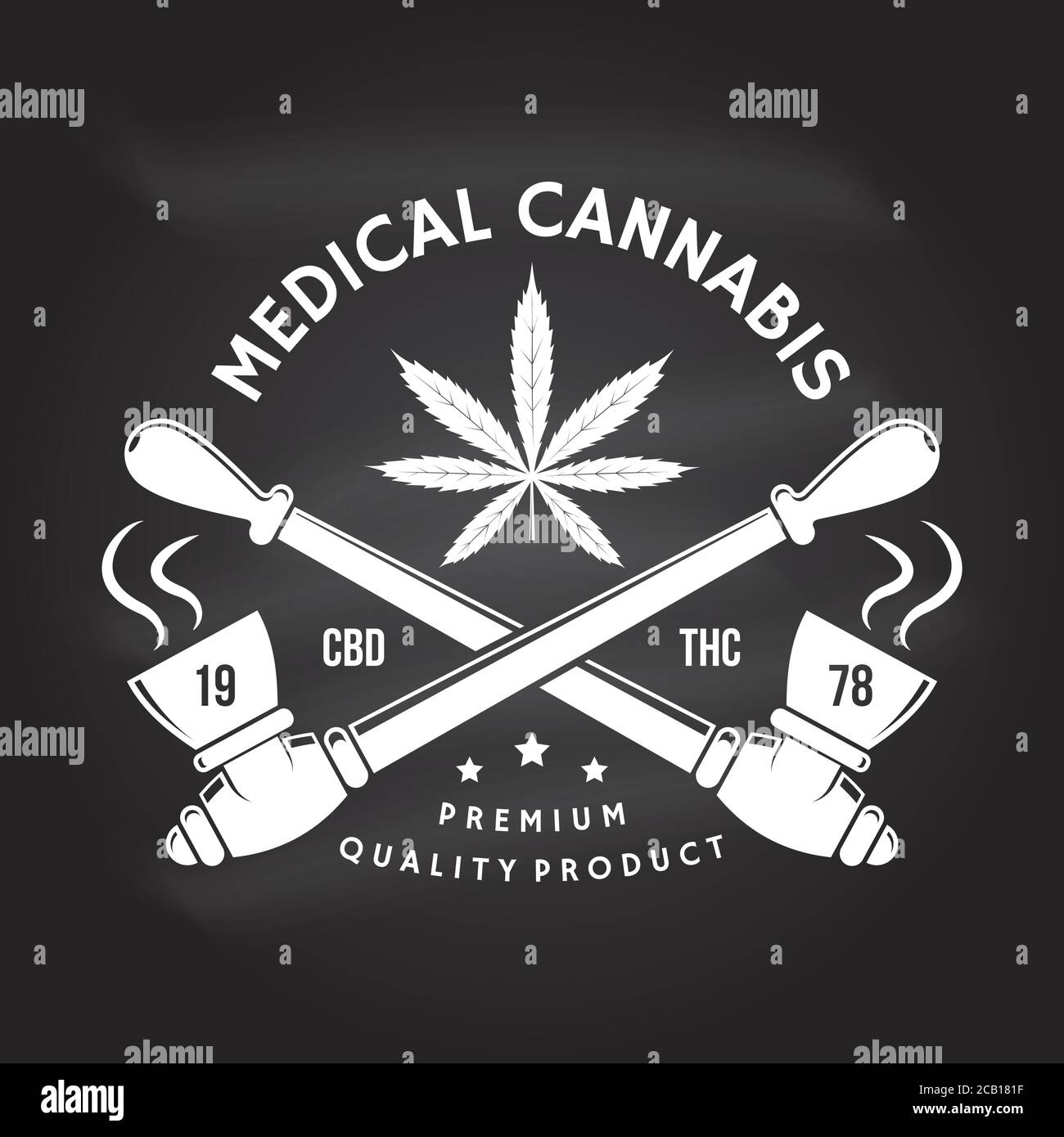 Medical cannabis badge, label with cannabis leaf, marijuana pipe. Vector Vintage typography logo design with cannabis leaf, marijuana pipe silhouette For weed shop cannabis, marijuana delivery service Stock Vector