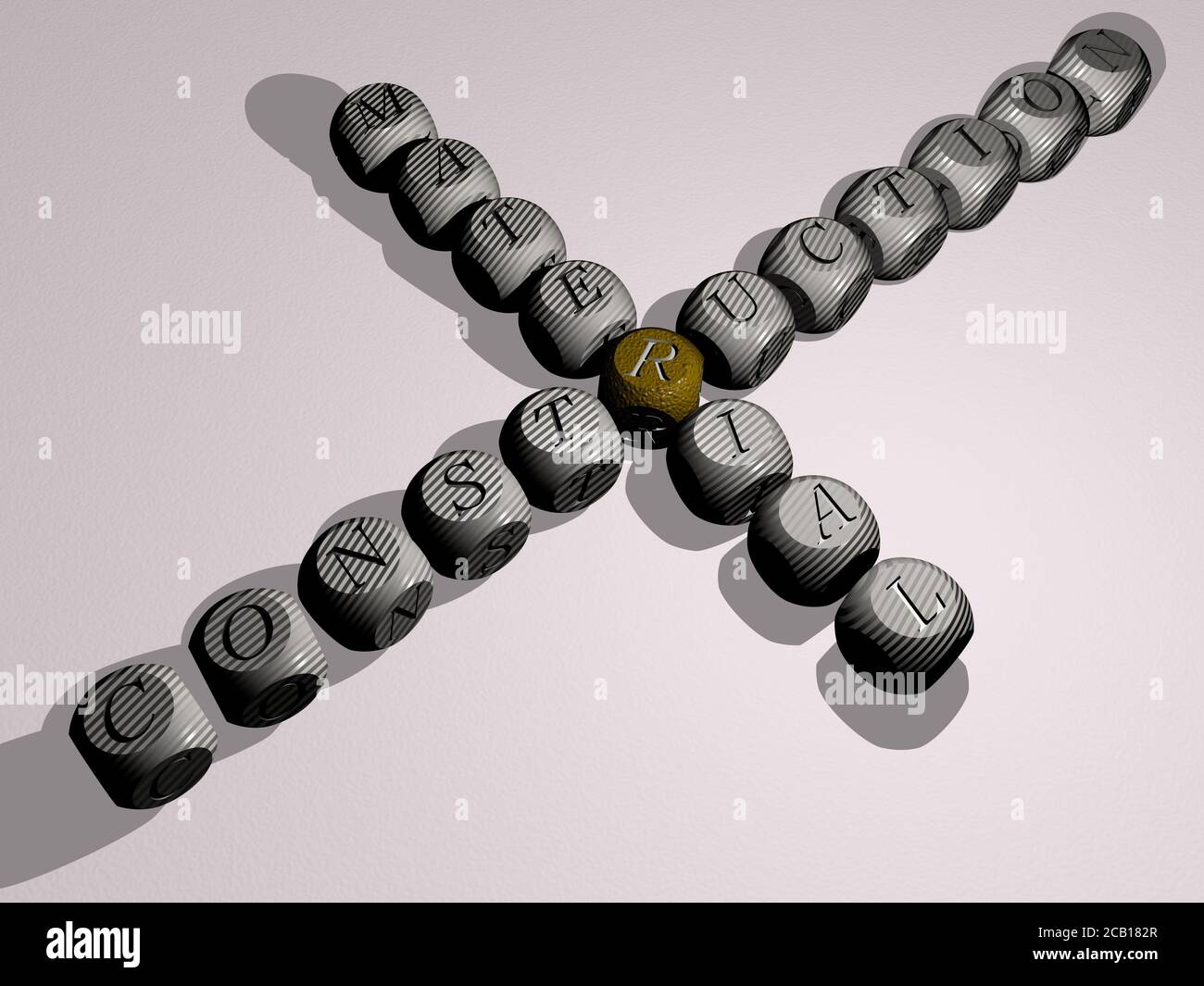 construction material crossword of dice letters in color. 3D