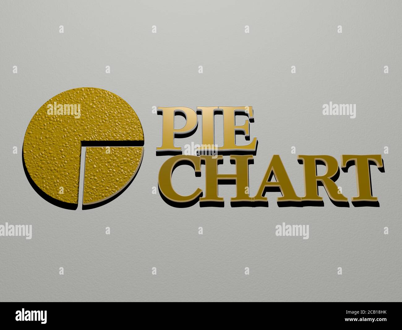 pie chart icon and text on the wall. 3D illustration. background and ...