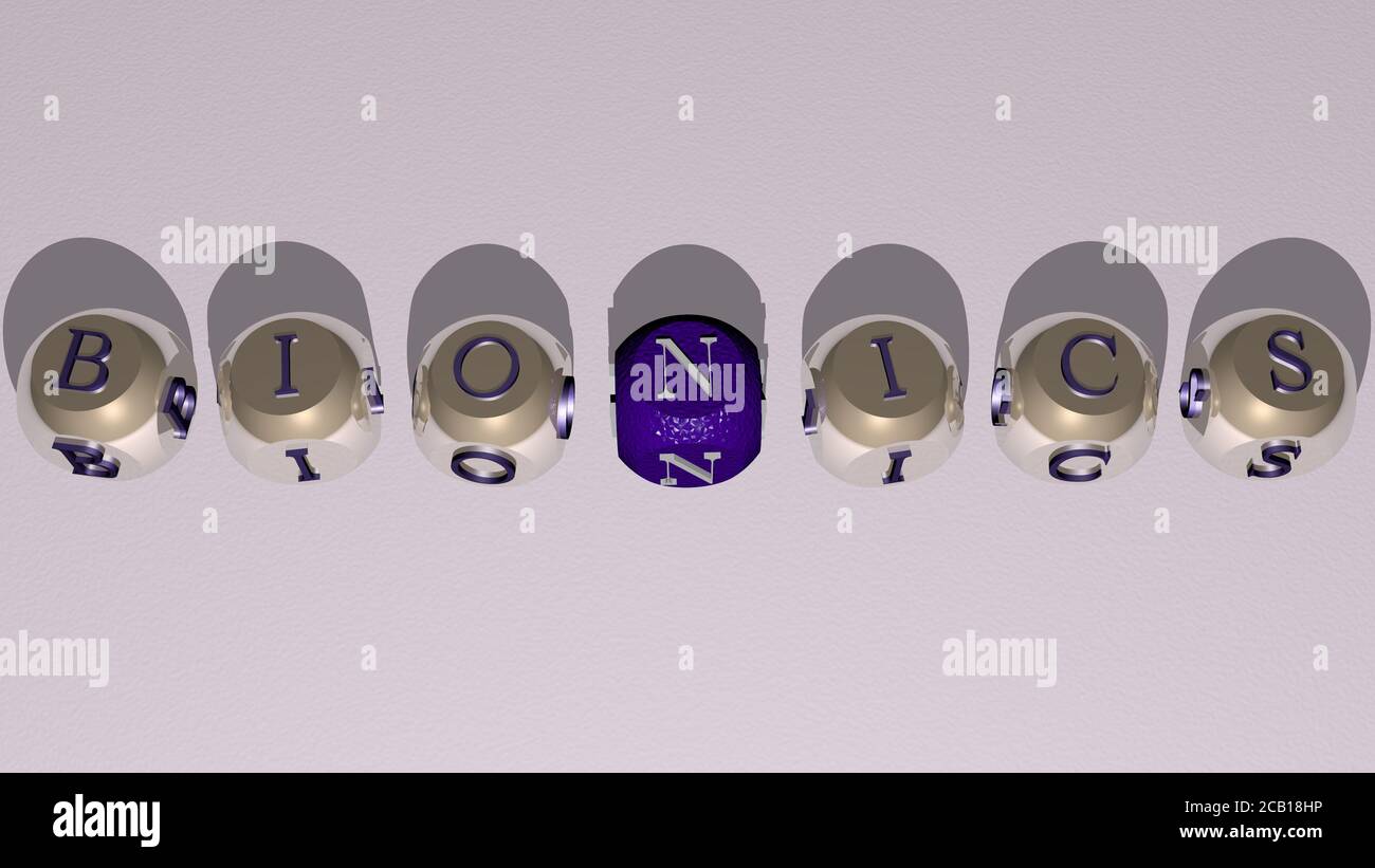 BIONICS text by cubic dice letters. 3D illustration Stock Photo - Alamy