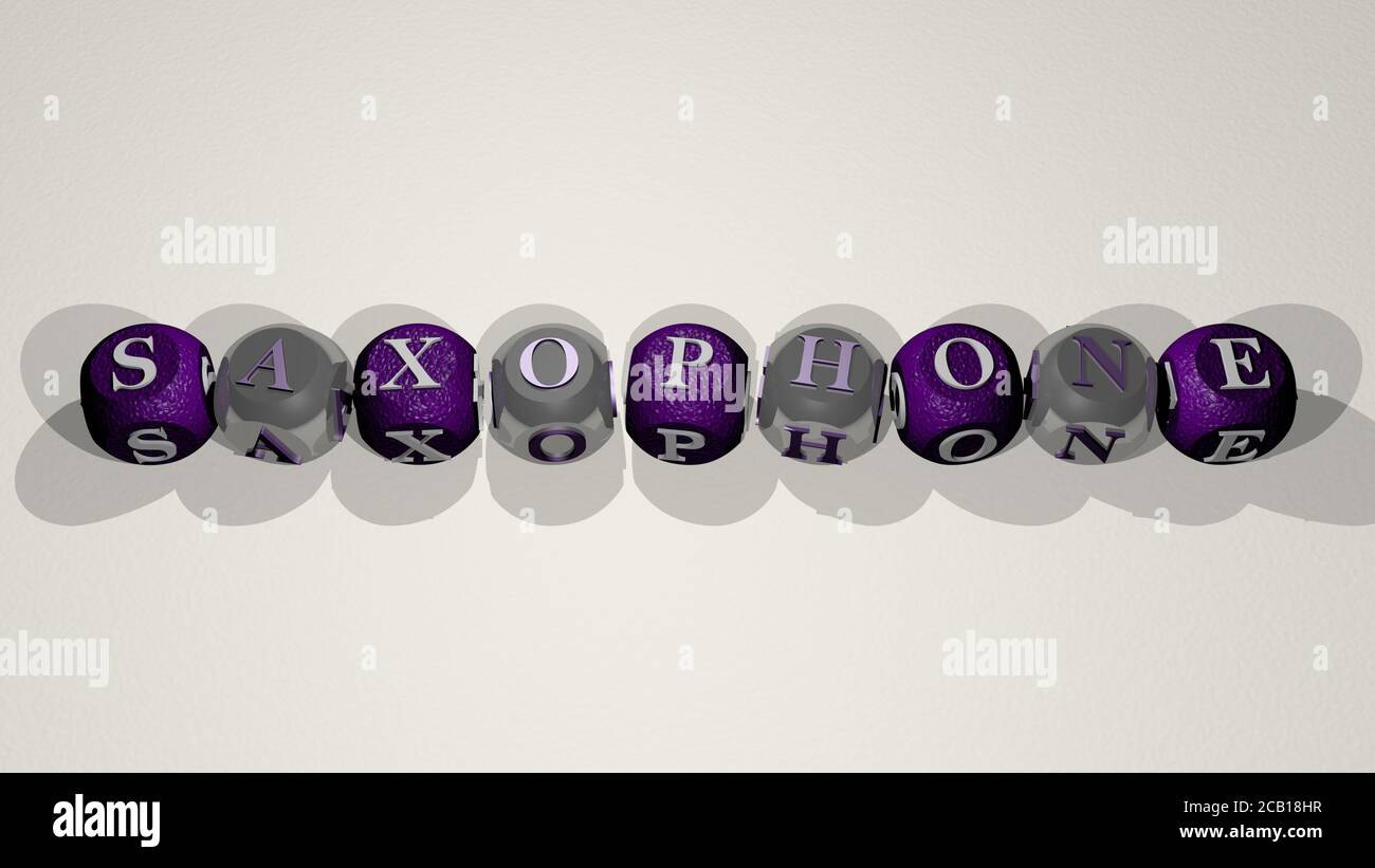 crosswords of saxophone arranged by cubic letters on a mirror floor