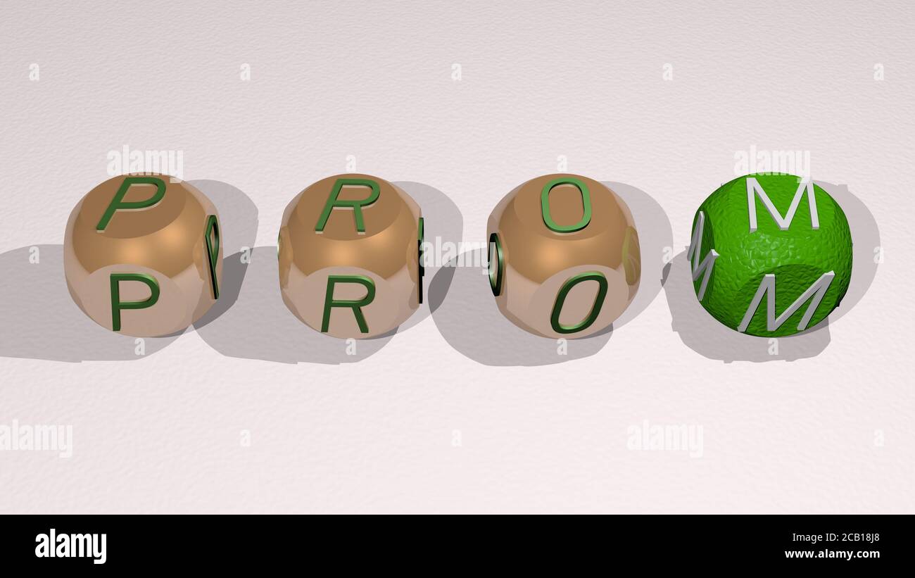 prom text of cubic individual letters. 3D illustration. girl and ...