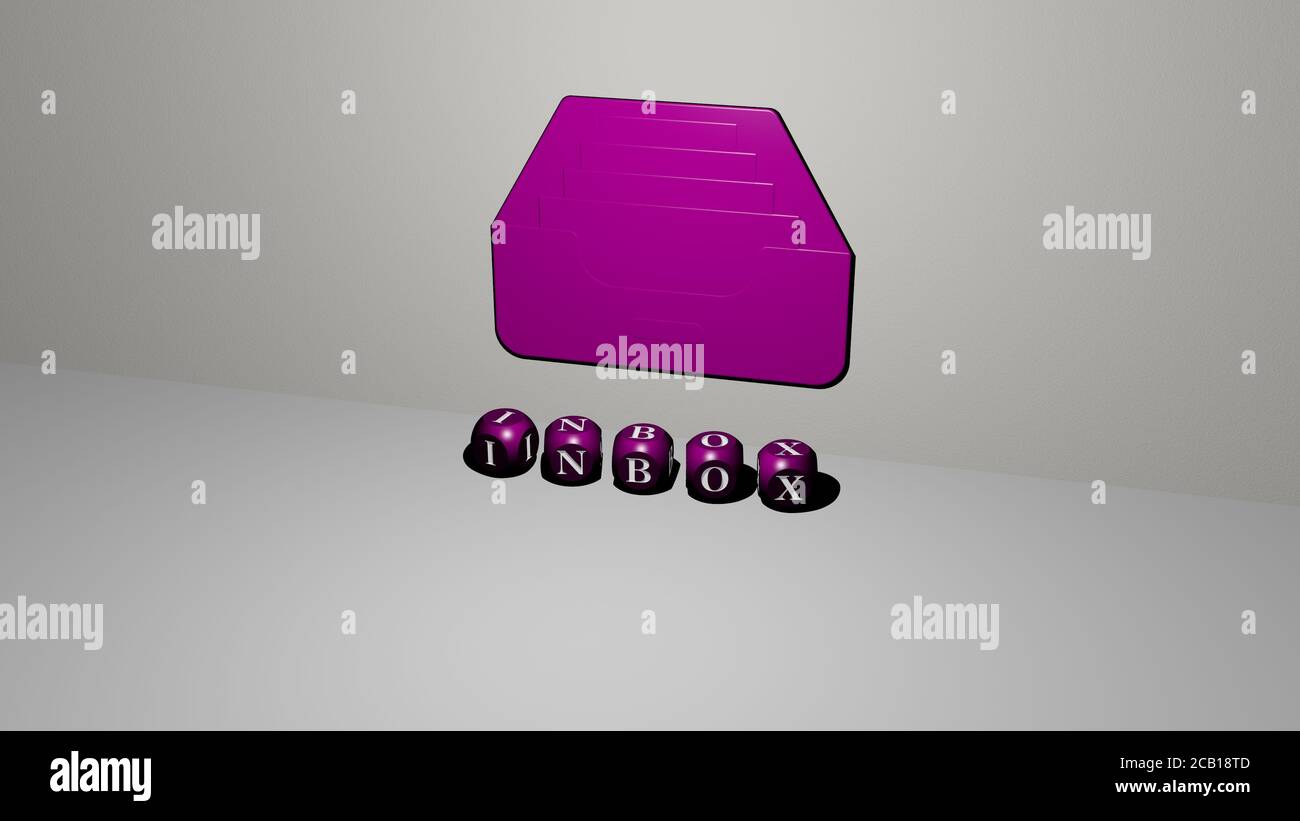 inbox 3D icon on the wall and text of cubic alphabets on the floor. 3D ...
