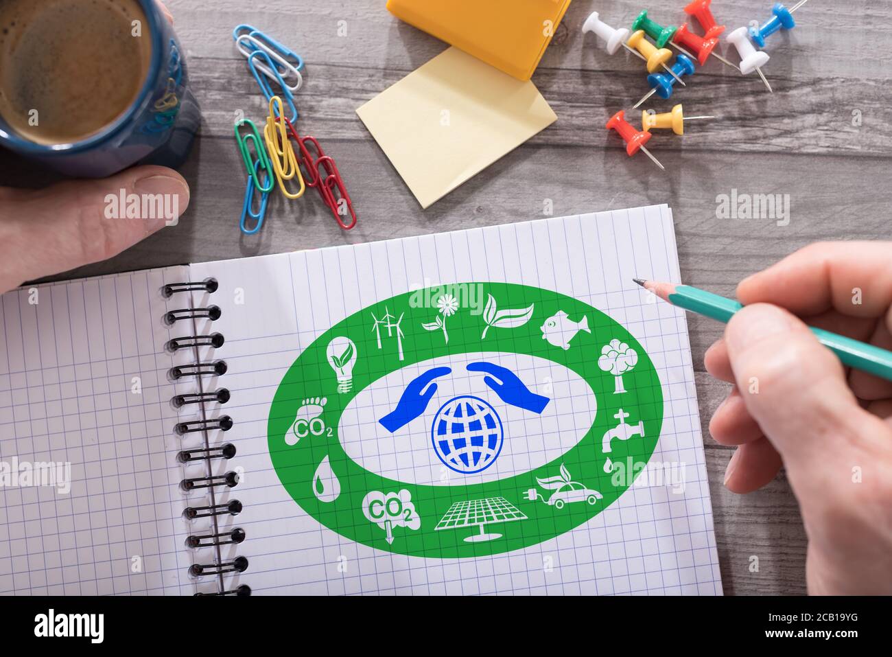 Environment protection concept drawn on a notepad placed on a desk Stock  Photo - Alamy