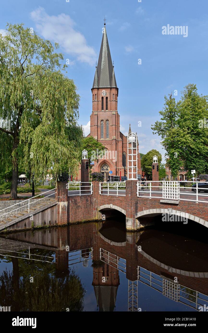 Tower of St. Anthony's Church, Papenburg, Emsland, Lower Saxony, Germany Stock Photo