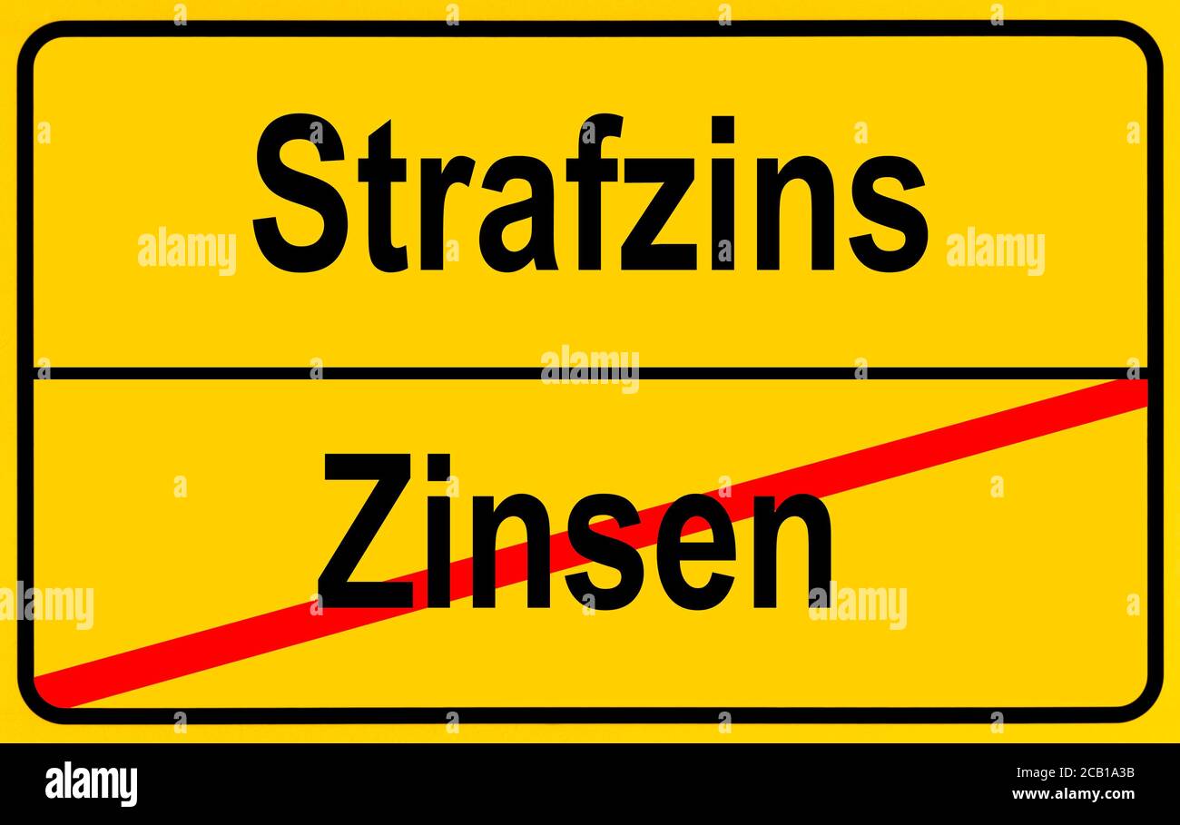 Symbol picture, place name sign, negative interest, penalty interest, Germany Stock Photo