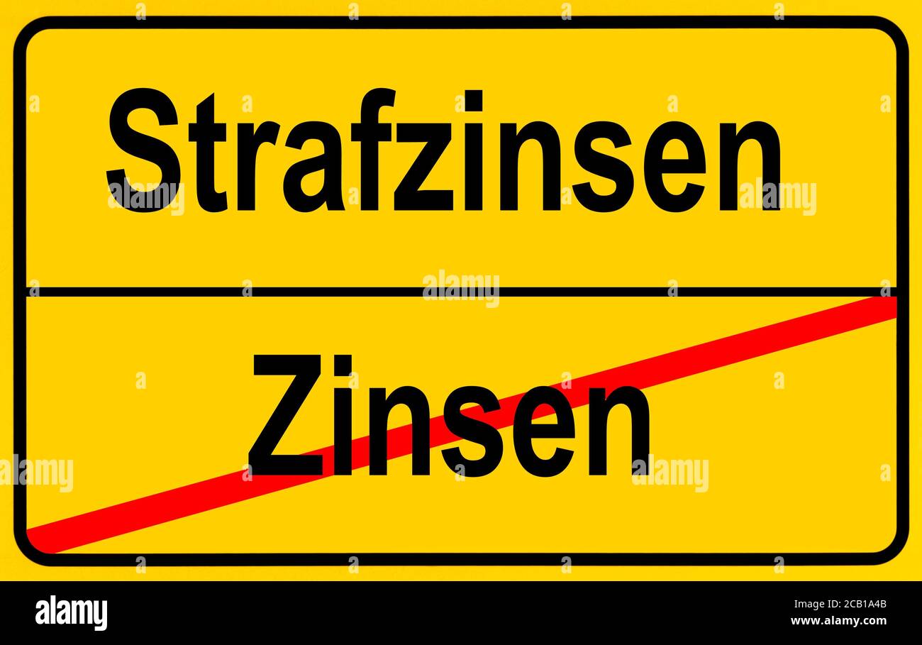 Symbol picture, place name sign, negative interest, penalty interest, Germany Stock Photo