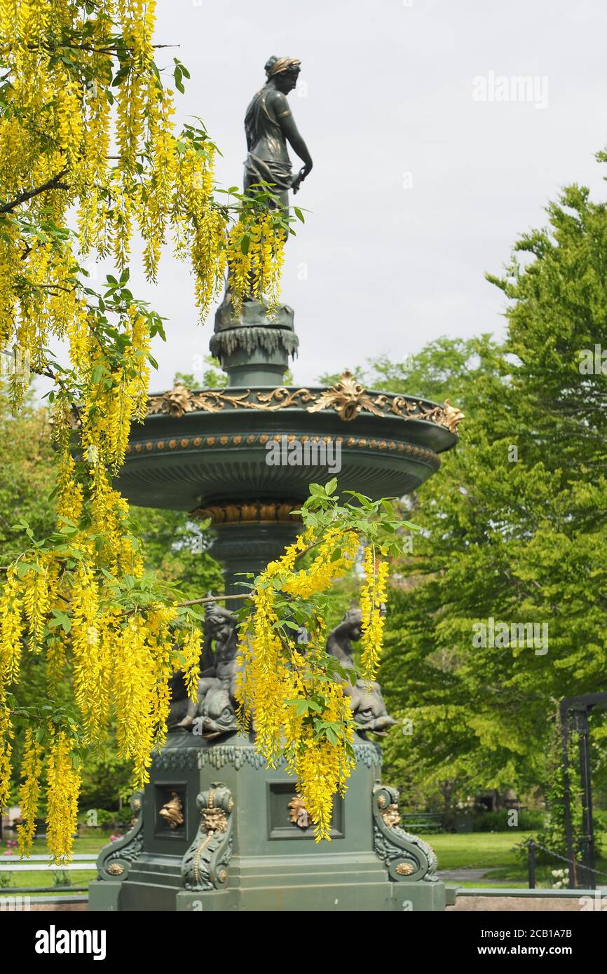 Vertical shot of the Queen Victoria Memorial Fountain with golden chain
