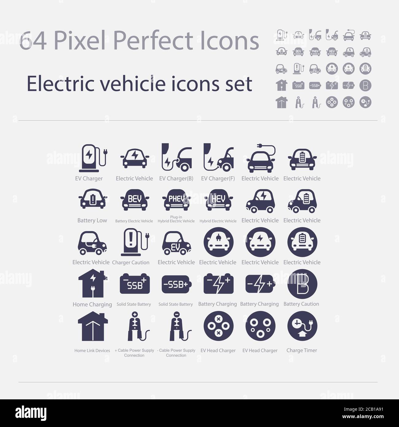 Battery Electric Vehicle Icon.(BEV,EV).Electric car.Charger station.Battery power plug.Home Charging.Solid State Battery.Home Link Devices.Cable Power Stock Vector