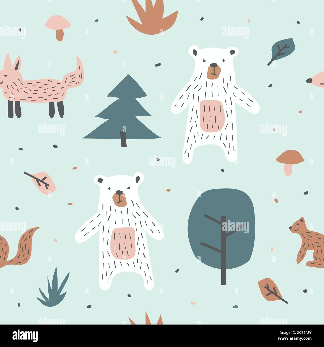 Childish seamless pattern with cute bear fox and squirrel. Creative texture for fabric, textile Stock Vector